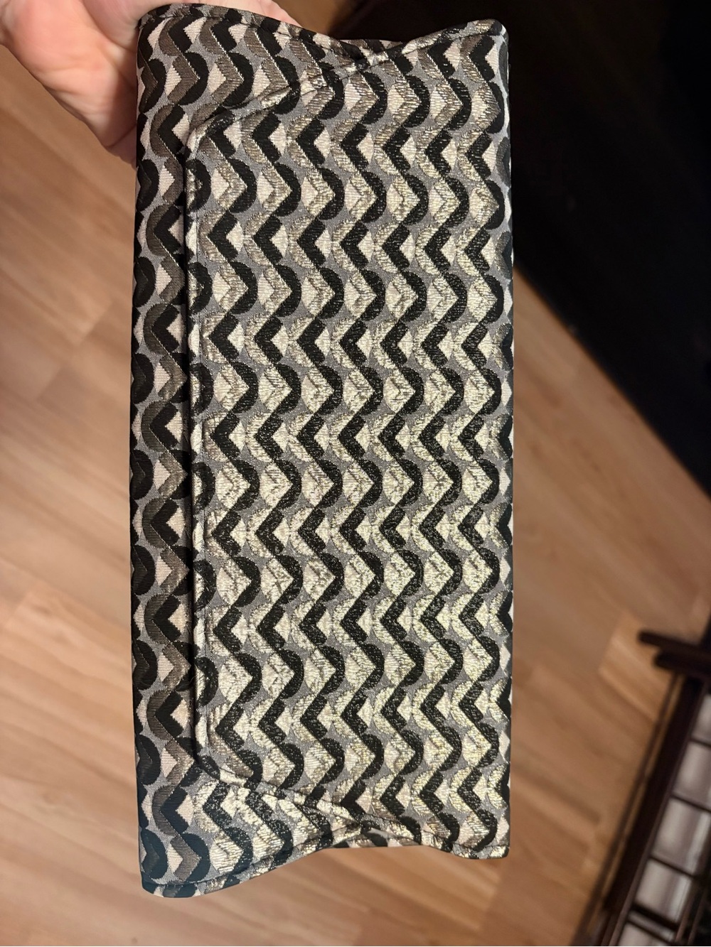 Trina Turk Black and Silver Chevron Fold Clutch